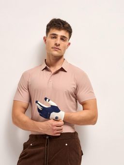 The Bear House - Pink Men Solid Slim Fit Quick Dry Performance Polo T-Shirt