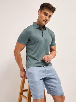 The Bear House - Grey Men Solid Slim Fit Performance Polo T-Shirt