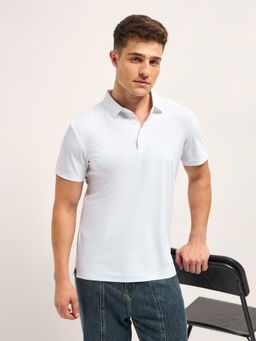 The Bear House - White Men Solid Quick Dry Slim Fit Performance Polo T-Shirt