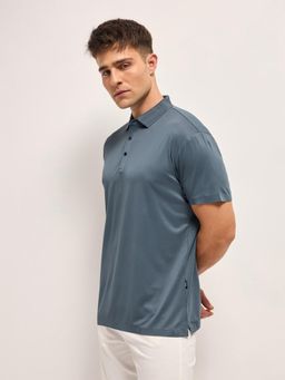 The Bear House - Grey Men Solid Slim Fit Performance Polo T-Shirt