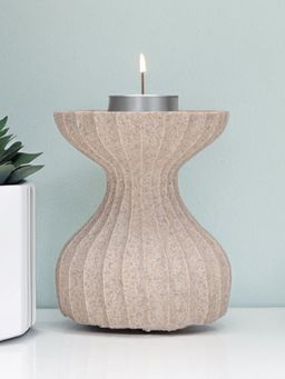 At Home by Nilkamal - Ribbed Polyresin Candle Holder Sand