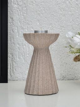 At Home by Nilkamal - Ribbed Polyresin Candle Holder Sand