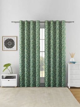At Home by Nilkamal - Leaf Design Semi Transparent 7 Ft Polyester Door Curatains Green (Pack of 2)