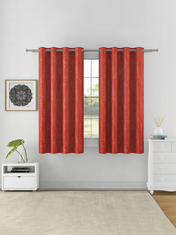 At Home by Nilkamal - Abstract Semi Transparent 5 Ft Polyester Window Curatains Rust (Pack of 2)