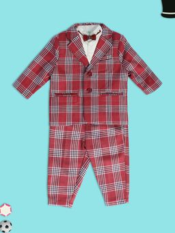 MINI KLUB - New Born and Baby Boys Checks Blazer Shirt with Bottom and Bow (Set of 4)