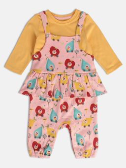 MINI KLUB - New Born and Baby Girls Printed Top with Dungaree (Set of 2)