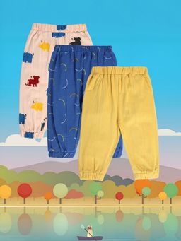 MINI KLUB - New Born and Baby Boys Printed Joggers (Pack of 3)