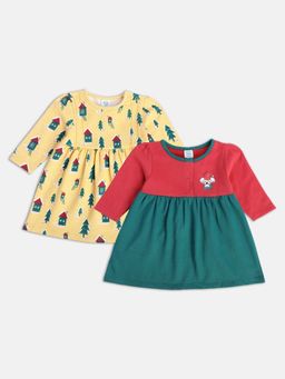 MINI KLUB - Girls Printed Knee Length Dress (Pack of 2)
