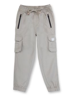 Gini & Jony - Boys Grey Solid Cotton Fixed Waist Cargo Joggers