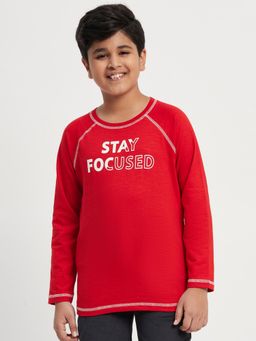 Purple United Kids - Boys Red Cotton Graphic Full Sleeves Round Neck T-Shirt