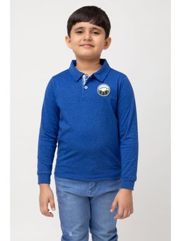 Purple United Kids - Boys Blue Cotton Solid Full Sleeves Collar Neck Polo T-Shirt