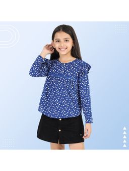 Purple United Kids - Girls Blue Rayon Floral Full Sleeves Round Neck Top