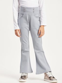 Purple United Kids - Girls Grey Polyester Solid Bootcut Trouser