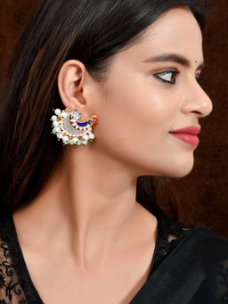 Silvermerc Designs - Gold Plated Multi-Color Peacock Design Meenakari Stud Earrings