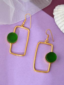 Silvermerc Designs - Gold Plated Green Stone Rectangle Shape Earrings