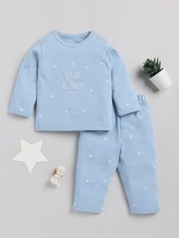 Clt.s - Kids Typography Blue Full Sleeve Cotton Night Suit (Set of 2)