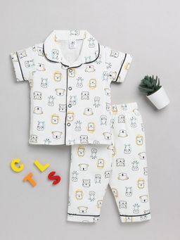 Clt.s - Kids Animal Print Off-white Cotton Half Sleeve Night Suit (Set of 2)