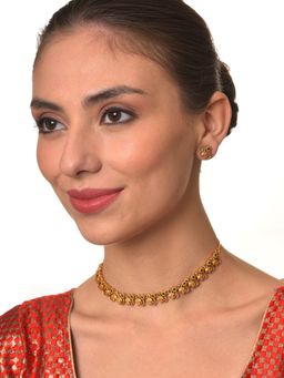 Aatmana - Antique Gold Plated American Diamond Studded Jewellery Set