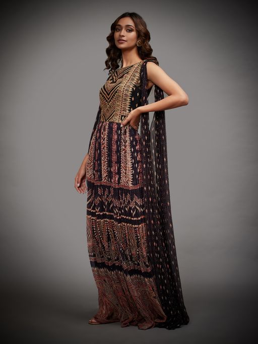 green emerald velvet dress RI Ritu Kumar Black Embroidered Draped Gown – Saris and Things