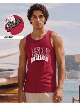 Bewakoof - Men's Red Risk It Typography Vest