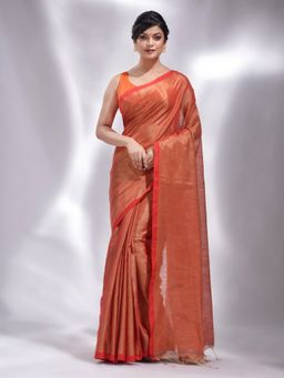 CHARUKRITI - Orange Tissue Handwoven Soft Saree with Unstitched Blouse