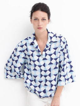 RAREISM - Womens Blue Acerra Geometric Print Shirt