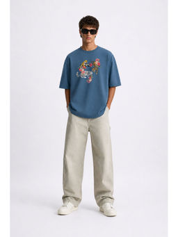 MISCHIEF MONKEY - Men Blue Oversized T-Shirt
