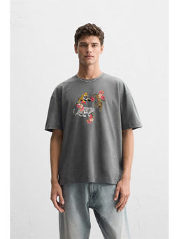 MISCHIEF MONKEY - Men Grey Oversized T-Shirt