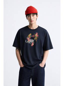 MISCHIEF MONKEY - Men Navy Blue Oversized T-Shirt