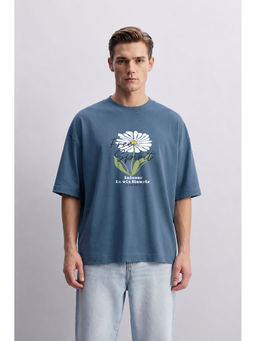 MISCHIEF MONKEY - Men Blue Oversized T-Shirt