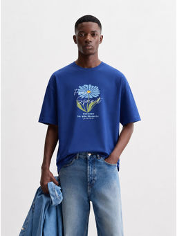 MISCHIEF MONKEY - Men Blue Oversized T-Shirt
