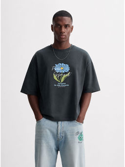 MISCHIEF MONKEY - Men Grey Oversized T-Shirt