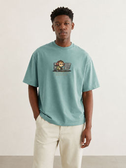 MISCHIEF MONKEY - Men Green Oversized T-Shirt