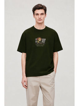 MISCHIEF MONKEY - Men Olive Oversized T-Shirt