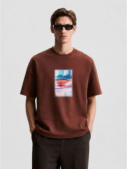 MISCHIEF MONKEY - Men Brown Oversized T-Shirt