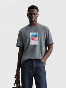 MISCHIEF MONKEY - Men Grey Oversized T-Shirt