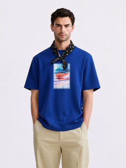 MISCHIEF MONKEY - Men Blue Oversized T-Shirt