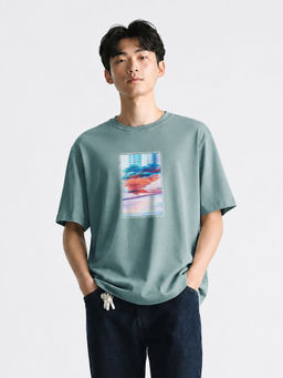 MISCHIEF MONKEY - Men Green Oversized T-Shirt