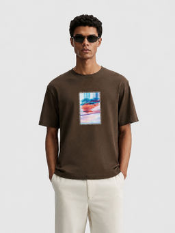 MISCHIEF MONKEY - Men Brown Oversized T-Shirt