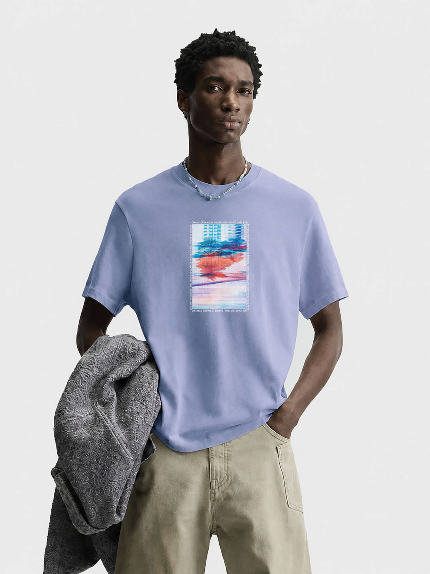 Buy MISCHIEF MONKEY Men Lavender Oversized T-Shirt (XS) Online