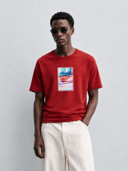 MISCHIEF MONKEY - Men Red Oversized T-Shirt