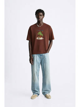MISCHIEF MONKEY - Men Brown Oversized T-Shirt