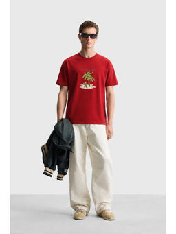 MISCHIEF MONKEY - Men Red Oversized T-Shirt