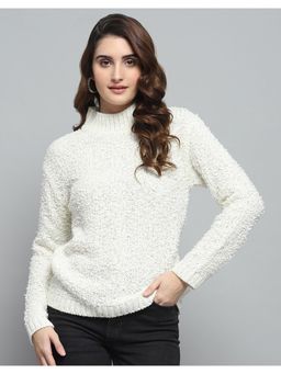 Monte Carlo - Womens Self Design White Full Sleeve Top - White