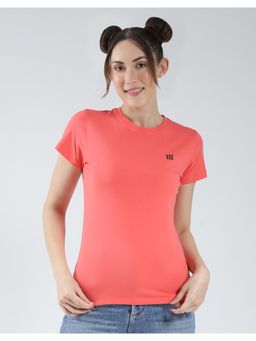 Rock.it - By Womens Solid Round Neck T-shirt - Coral