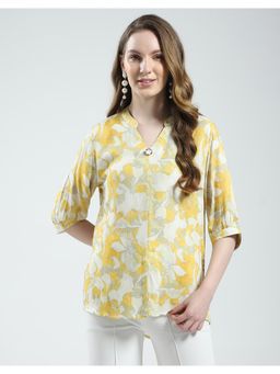 Monte Carlo - Womens Mandarin Neck Tunic Top - Yellow