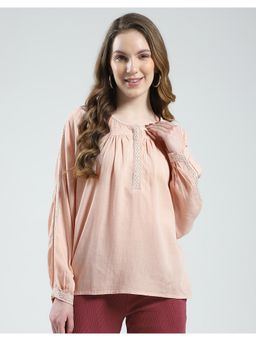 Monte Carlo - Womens Solid Round Neck Top - Pink