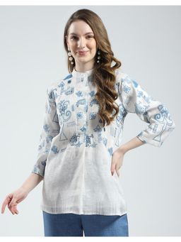 Monte Carlo - Womens Printed Band Neck Top - Blue