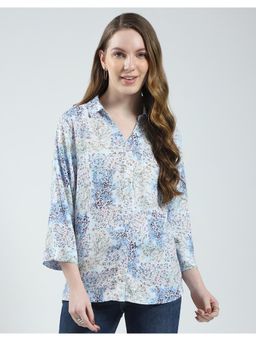 Monte Carlo - Womens Printed Collar Neck Tunic Top - Blue