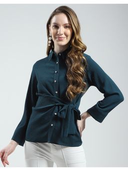 Monte Carlo - Womens Solid Collar Neck Top - Teal